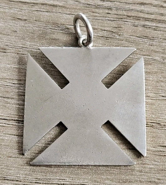 925 Sterling Silver Chunky Square Cross Pendant. German? Maltese?