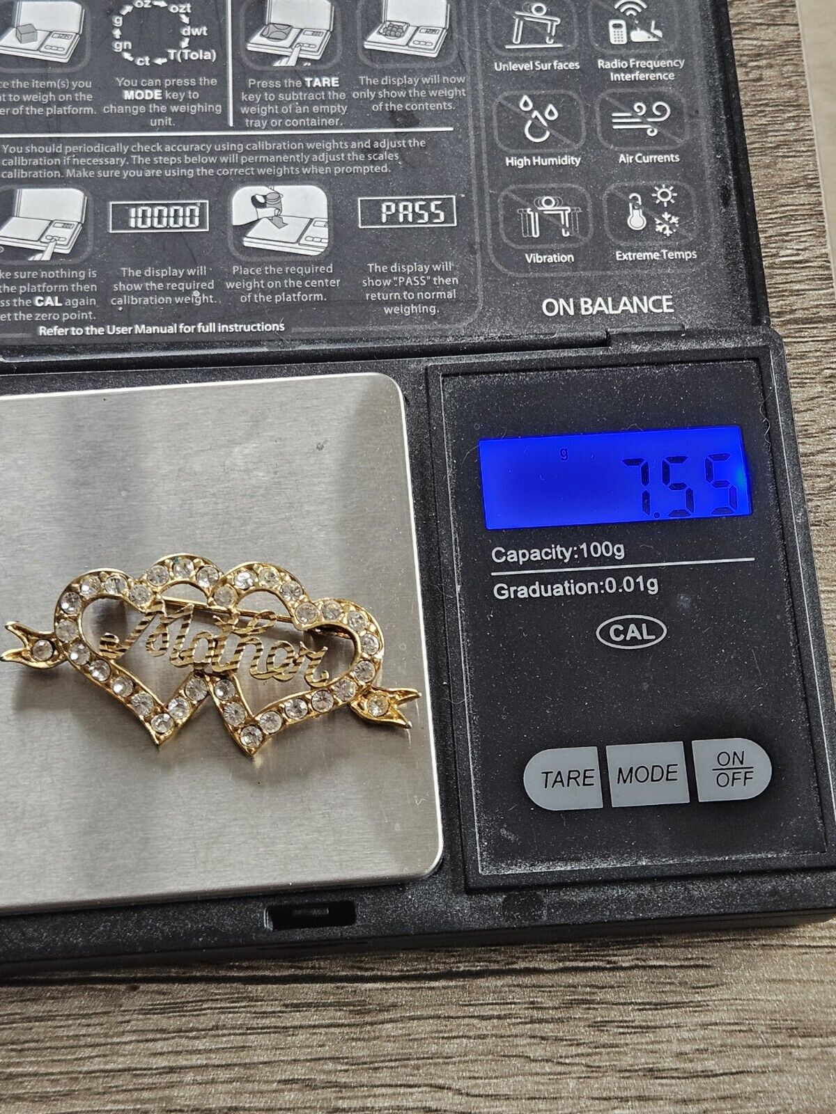 Gold On Sterling Silver 925 Mother Love Heart Hallmarked Brooch