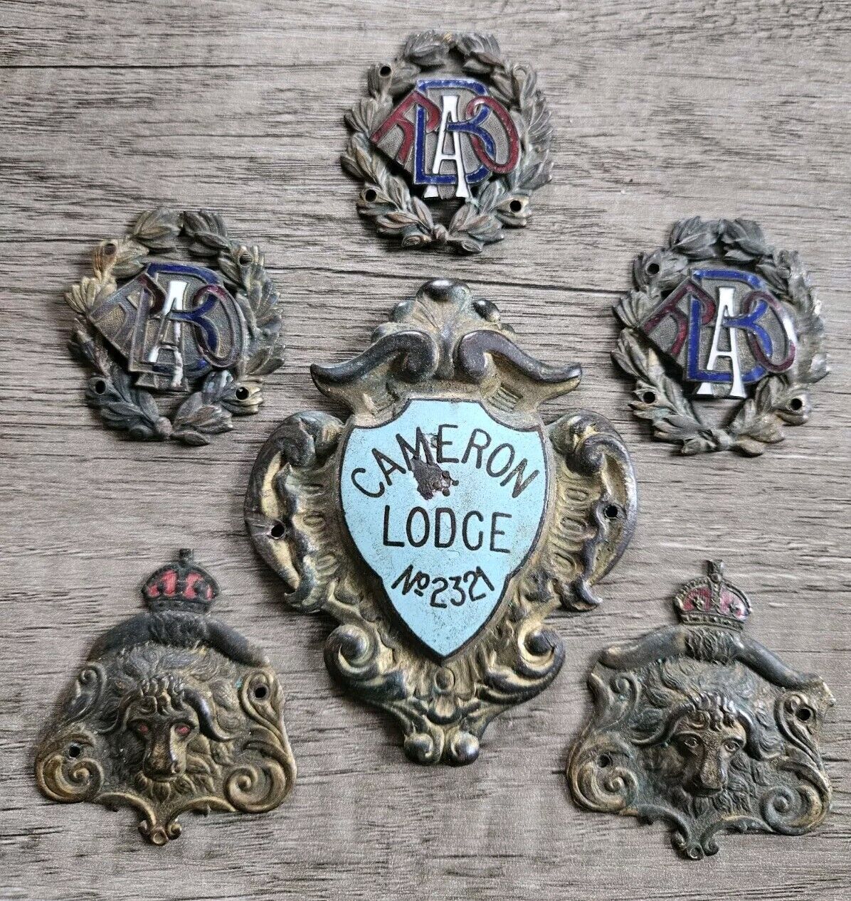 Vintage RAOB Royal Antediluvian Order of Buffaloes - Brass Plaque Adornments.