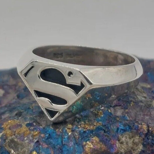 925 Silver Superman S Ring By Crux. UK Size R 1/2