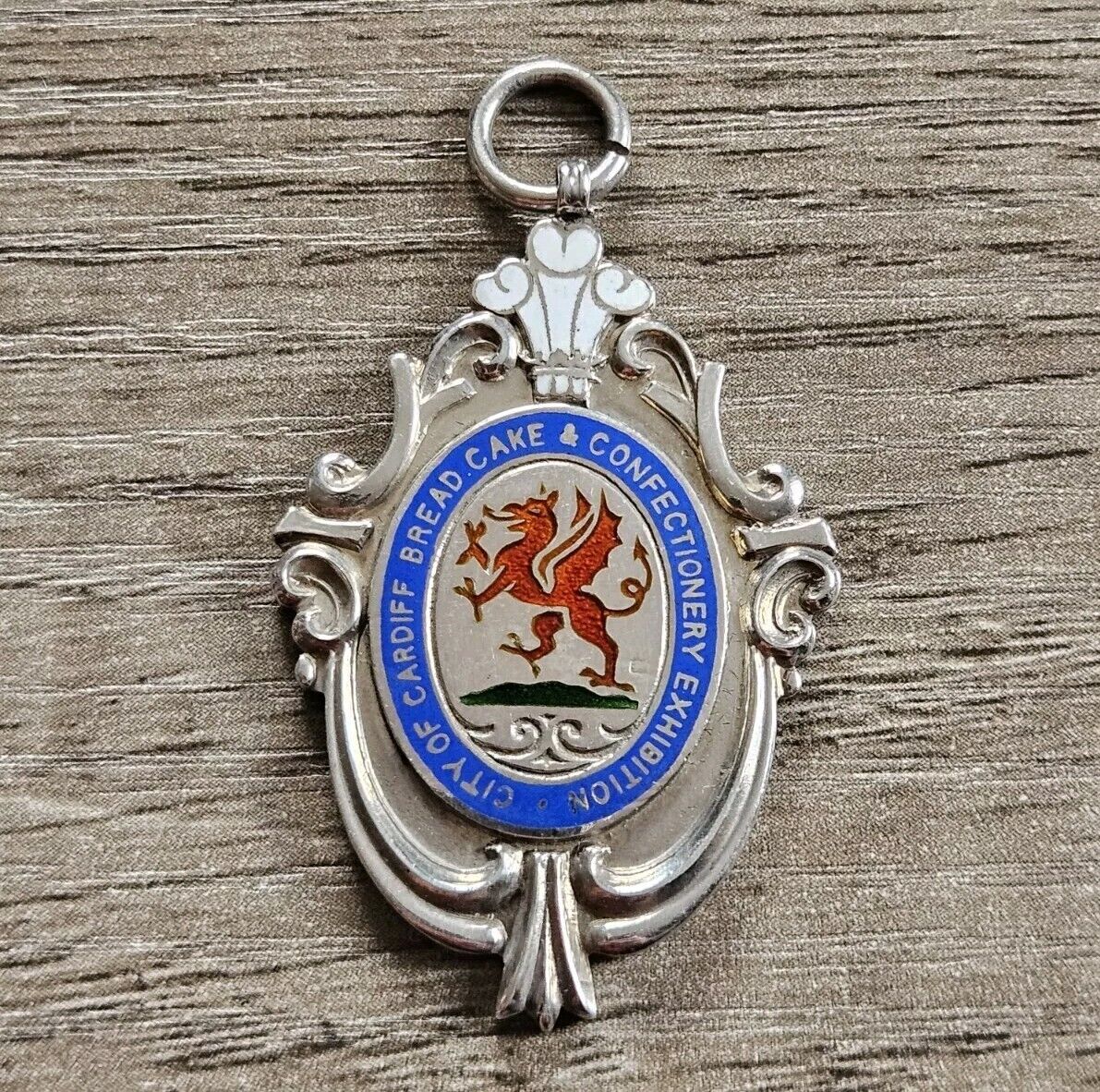 CARDIFF BAKERS EXHIBITION HALLMARKED SOLID SILVER 925 FOB MEDAL, WELSH DRAGON