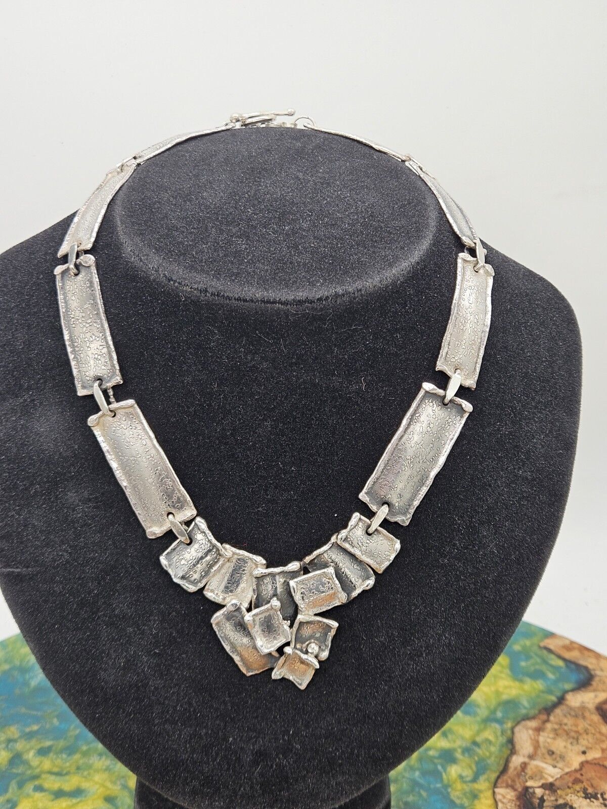 Heavy 925 Sterling Silver Rustic Chain Necklace. Modernist. 16.5 Inches. Natural