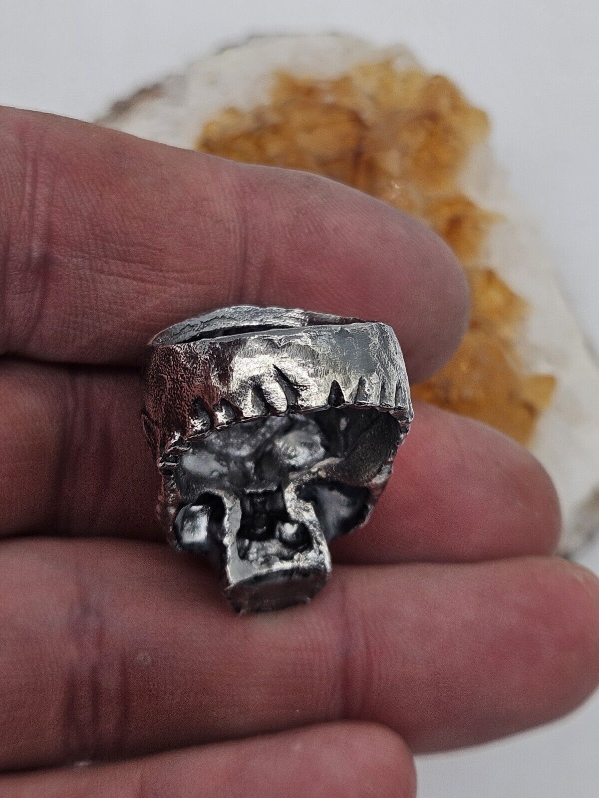 Clown Skull ring, sterling silver 925. Size T 1/2. Heavy.