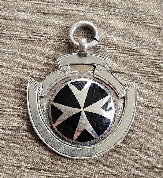 Vintage Sterling Silver 925 & Enamel Albert Chain Fob Medal St John's Ambulance