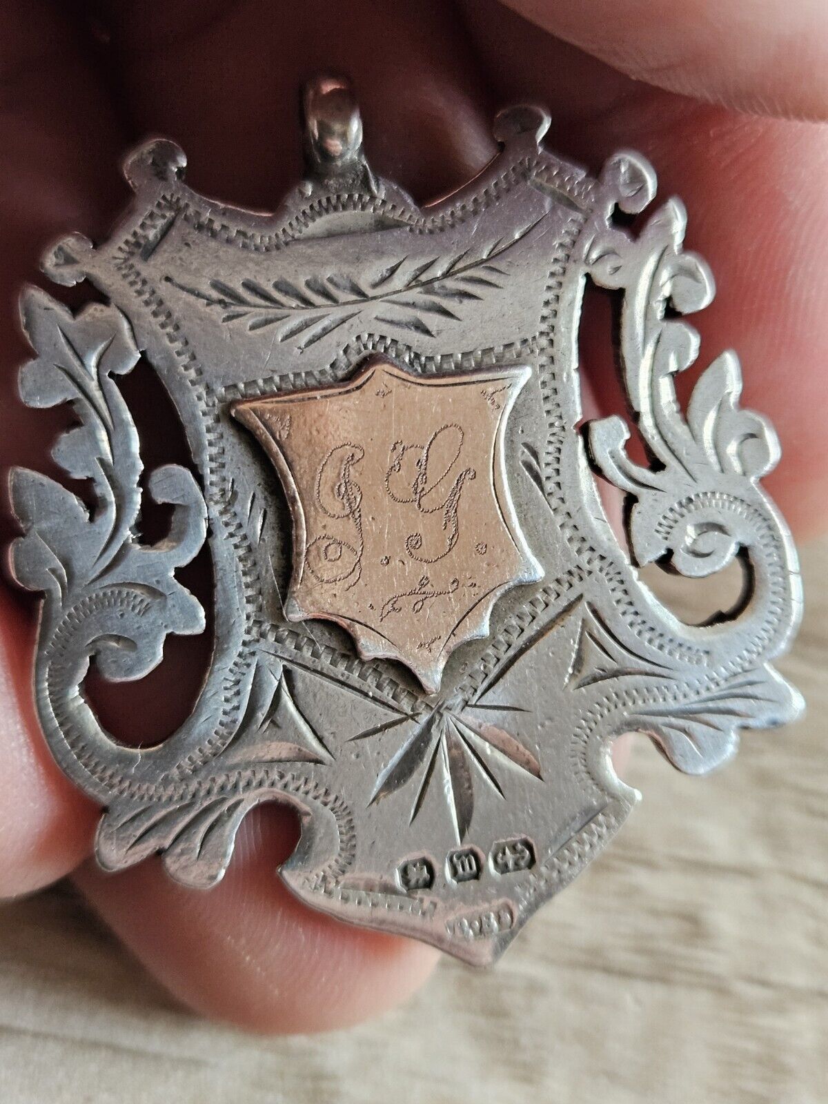 1896-97 Antique Rose Gold and silver 925 pocket watch fob medal.