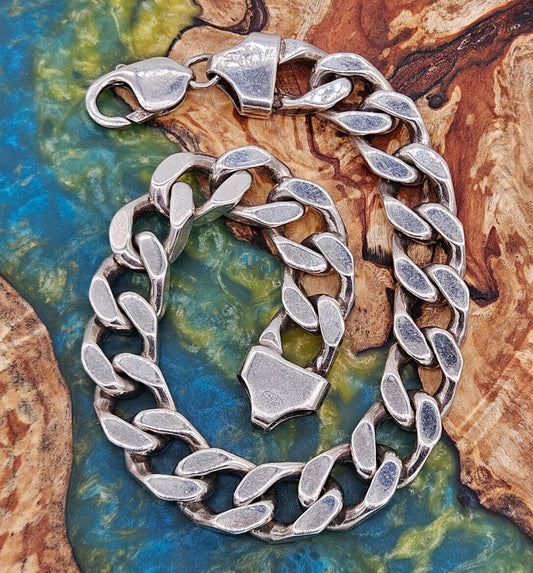 Solid Sterling Silver 925 Curb Link Chain Bracelet Heavy 65g Hallmarked, 24.8cm
