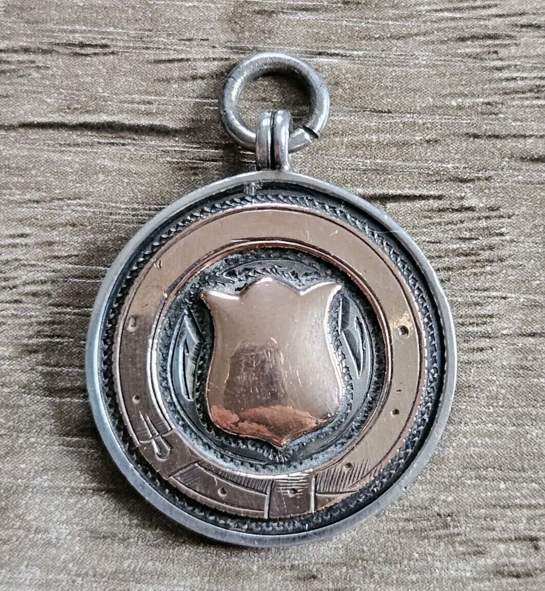 1930 Antique Rose Gold and silver 925 pocket watch fob medal.