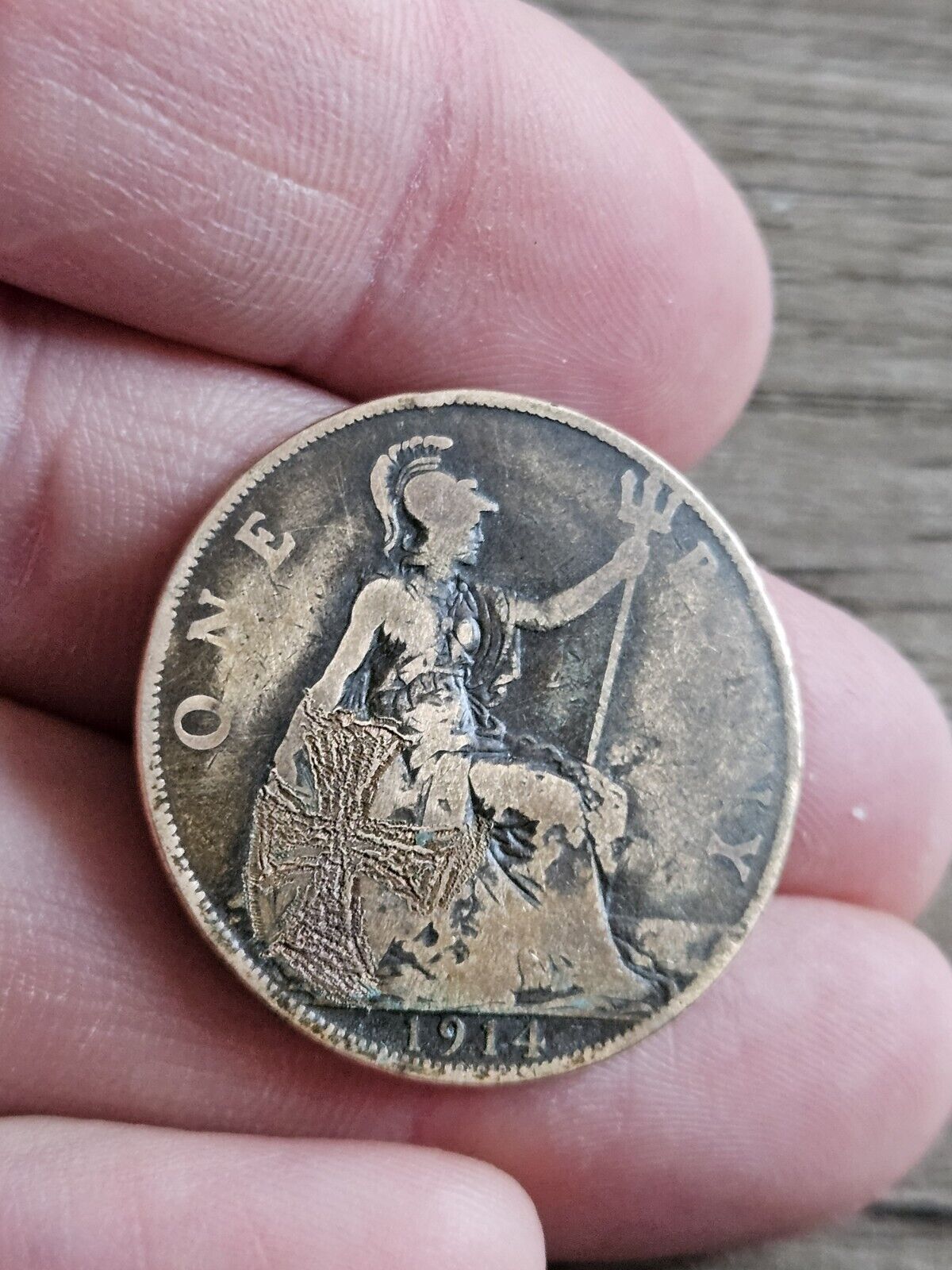 1914 PENNY TRENCH ART - WW1 Pickelhaube Helmet. 