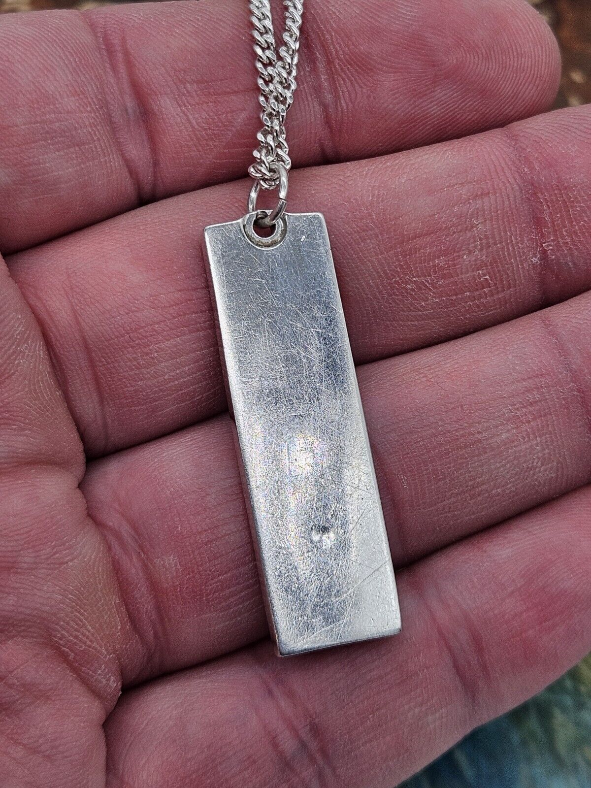 VINTAGE SOLID SILVER 925 BULLION INGOT PENDANT NECKLACE 22.9g, 18" Chain.