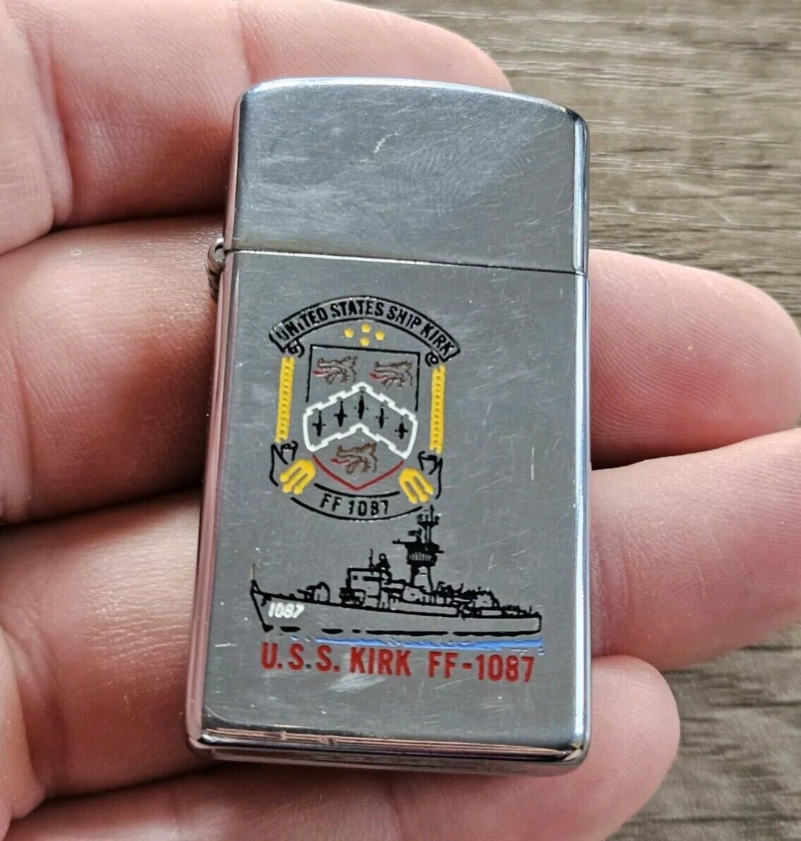 Zippo Windproof Slim Lighter U.S.S. Kirk. 1984. Ship, Military.
