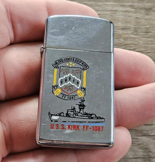 Zippo Windproof Slim Lighter U.S.S. Kirk. 1984. Ship, Military.