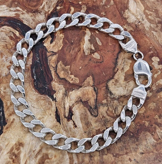 Solid Sterling Silver 925 Curb Link Chain Bracelet 31.9g Hallmarked, 23cm