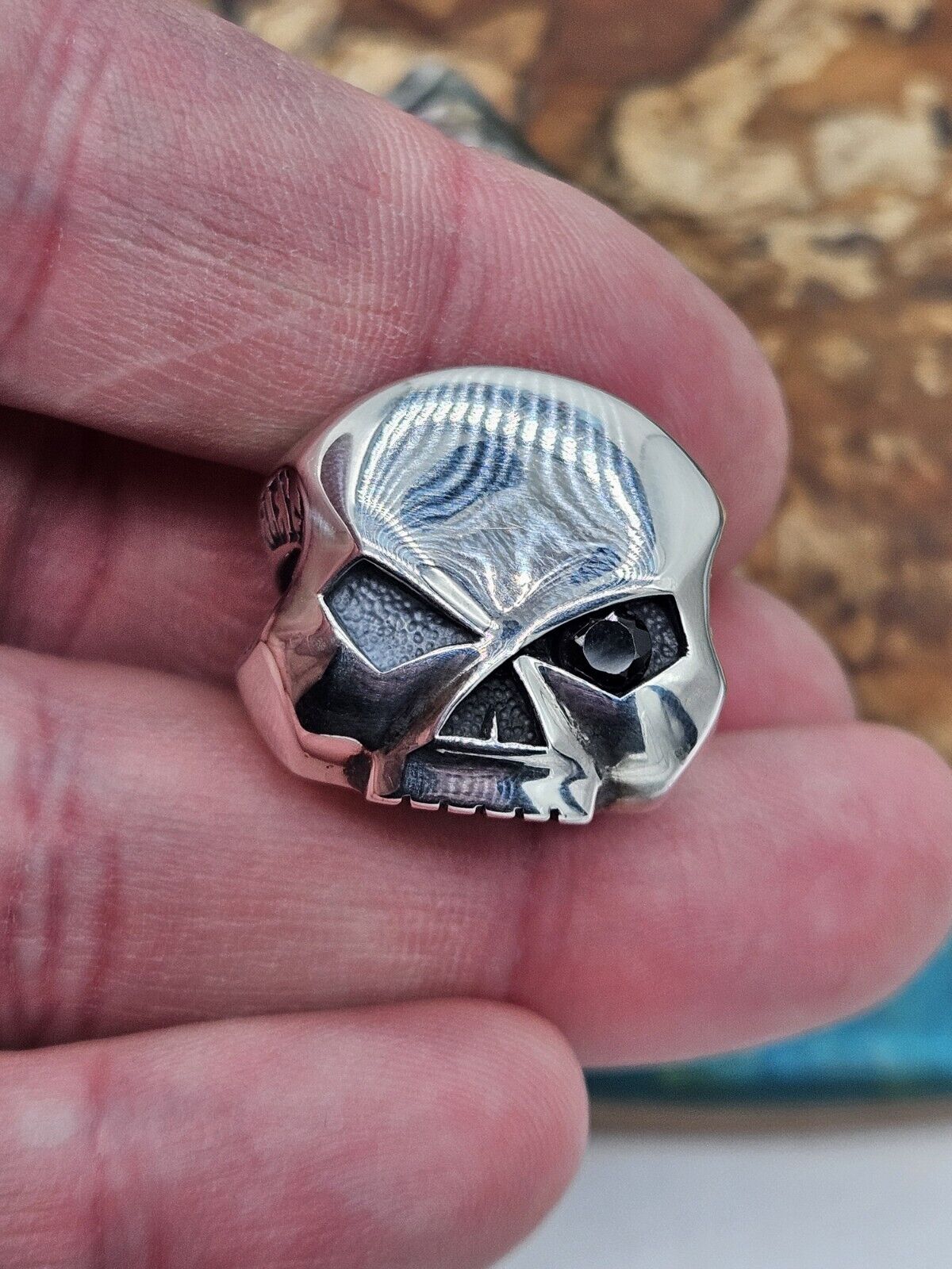 HARLEY-DAVIDSON® BY THIERRY MARTINO Sterling Silver 925 Skull Ring . Size S