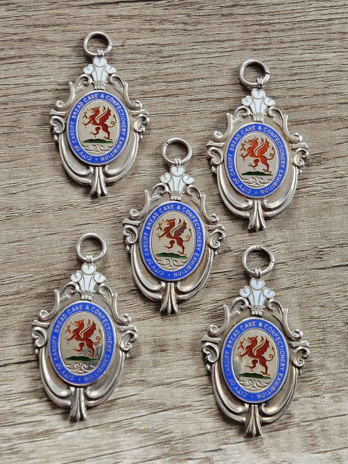 CARDIFF BAKERS EXHIBITION HALLMARKED SOLID SILVER 925 FOB MEDAL, WELSH DRAGON