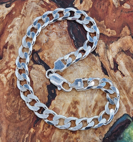 Solid Sterling Silver 925 Curb Bracelet, Hallmarked, 23.4cm Long.