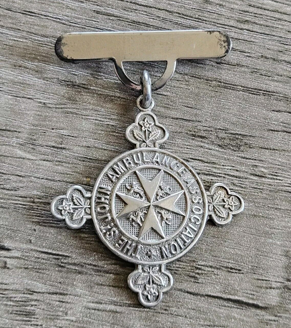 Antique Albert Watch Chain Medal St Johns Ambulance HM Sterling Silver