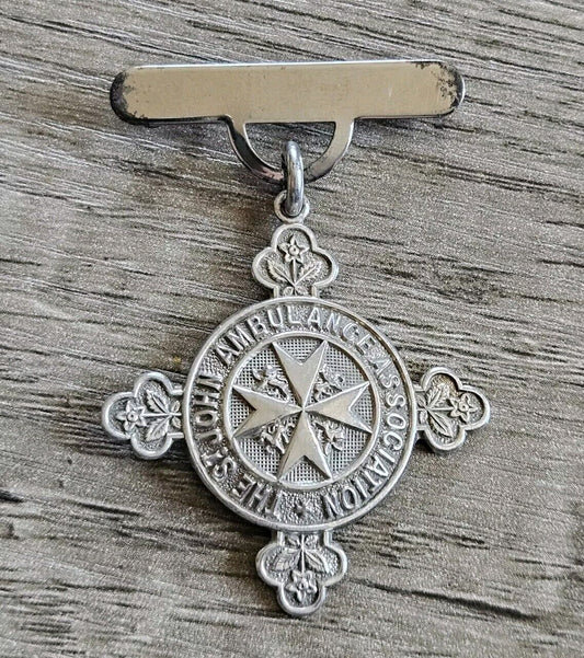 Antique Albert Watch Chain Medal St Johns Ambulance HM Sterling Silver