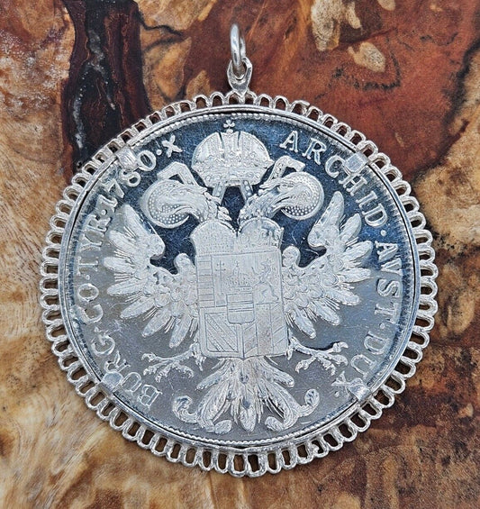 Coin Antique Pendant Maria Theresia 1780 Old Sterling Silver Pendant Habsburg