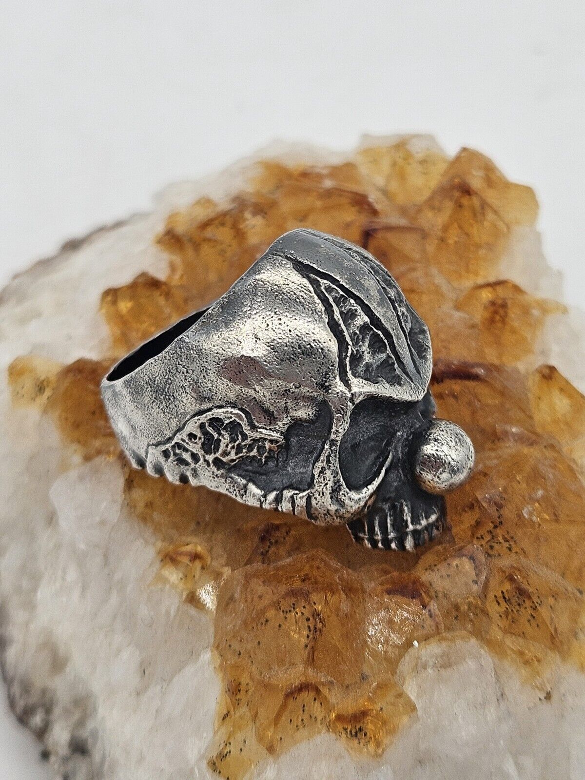 Clown Skull ring, sterling silver 925. Size T 1/2. Heavy.