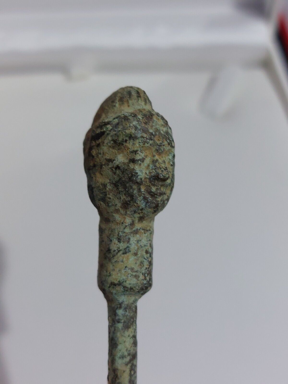 Ancient Roman Bronze hair Pin of A Female bust. 16.5cm Long!