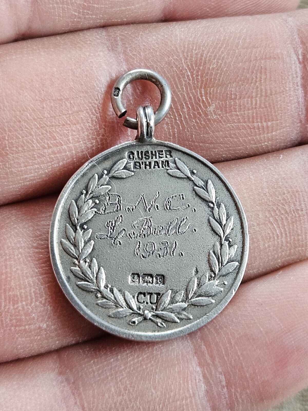 1930 Antique Rose Gold and silver 925 pocket watch fob medal.
