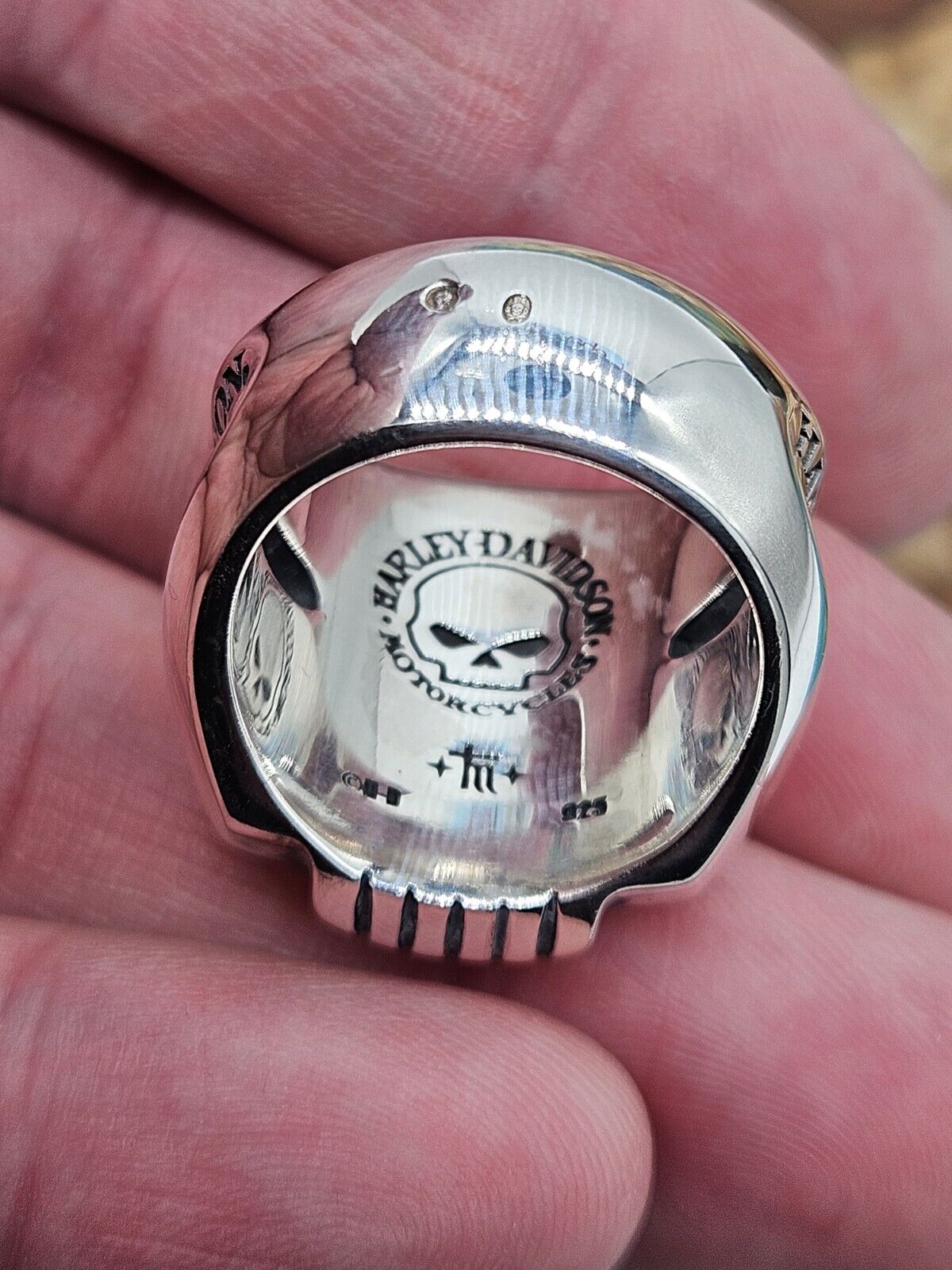 HARLEY-DAVIDSON® BY THIERRY MARTINO Sterling Silver 925 Skull Ring . Size S