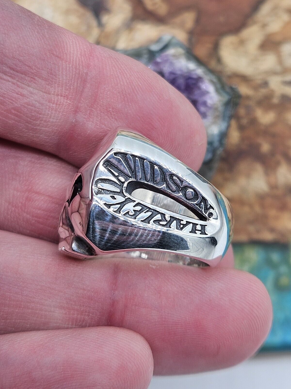 HARLEY-DAVIDSON® BY THIERRY MARTINO Sterling Silver 925 Skull Ring . Size S