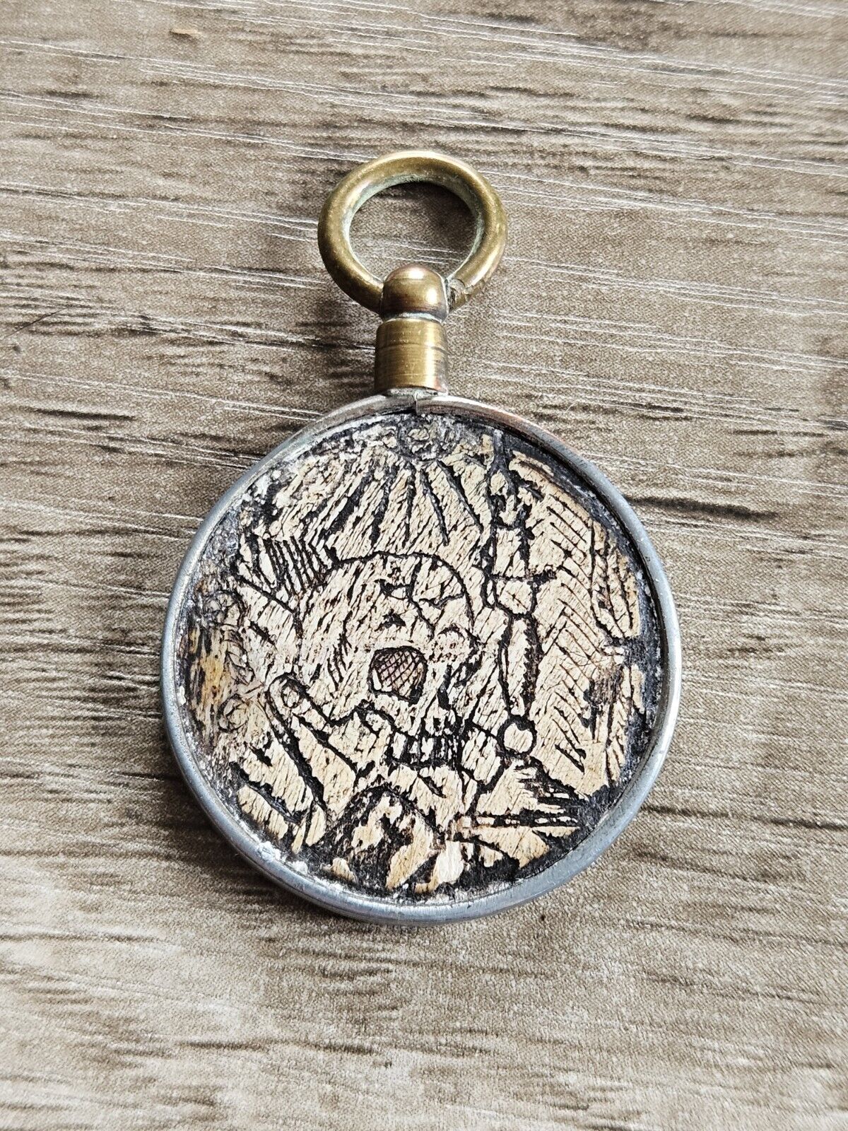 Vintage Ww1 / Ww2 "TRENCH ART" Pendent/Lucky charm, Hand Carved. Cross And Skull