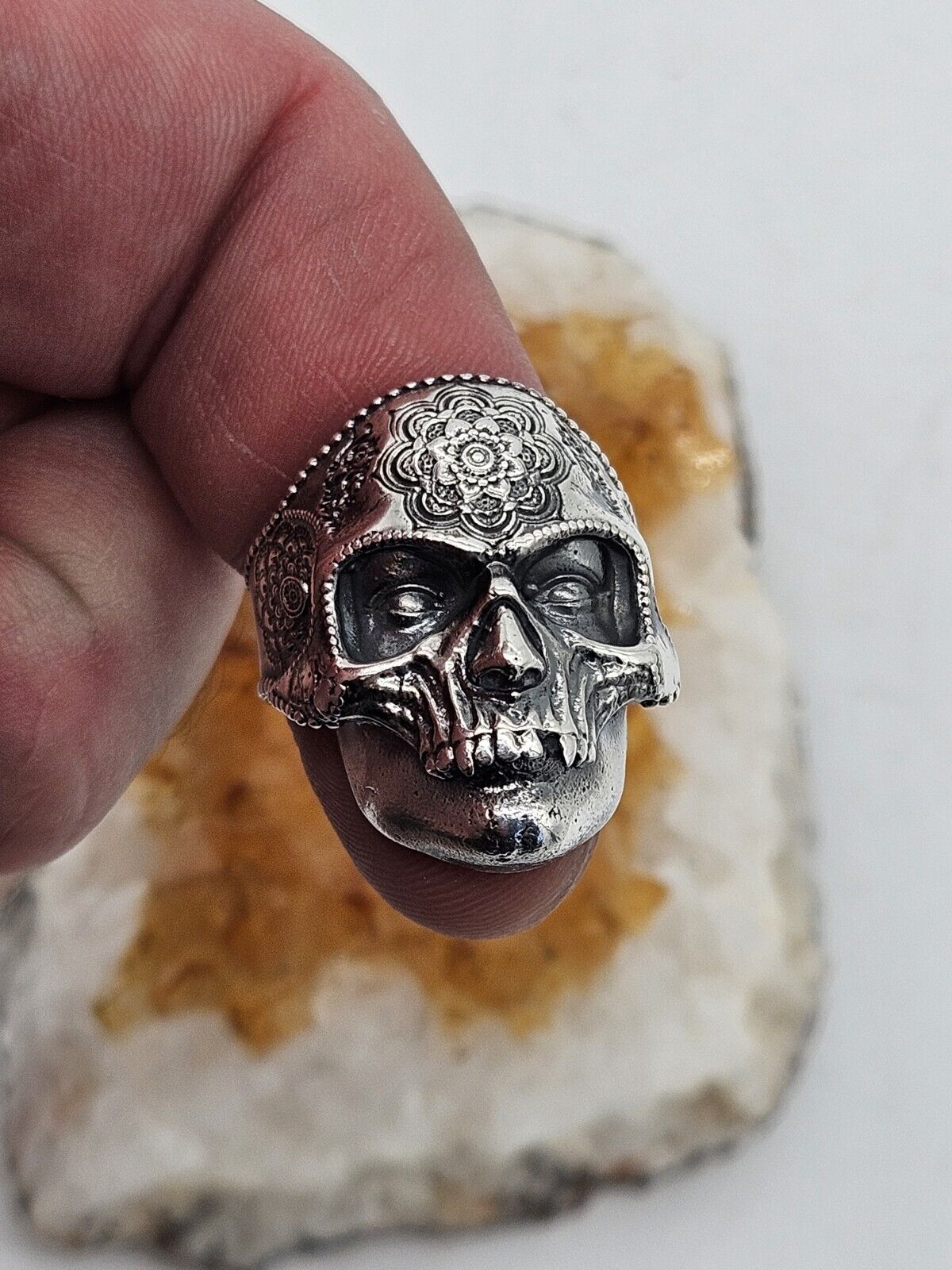 Half Face Mask Skull ring, sterling silver 925. Size U, NEW. Heavy