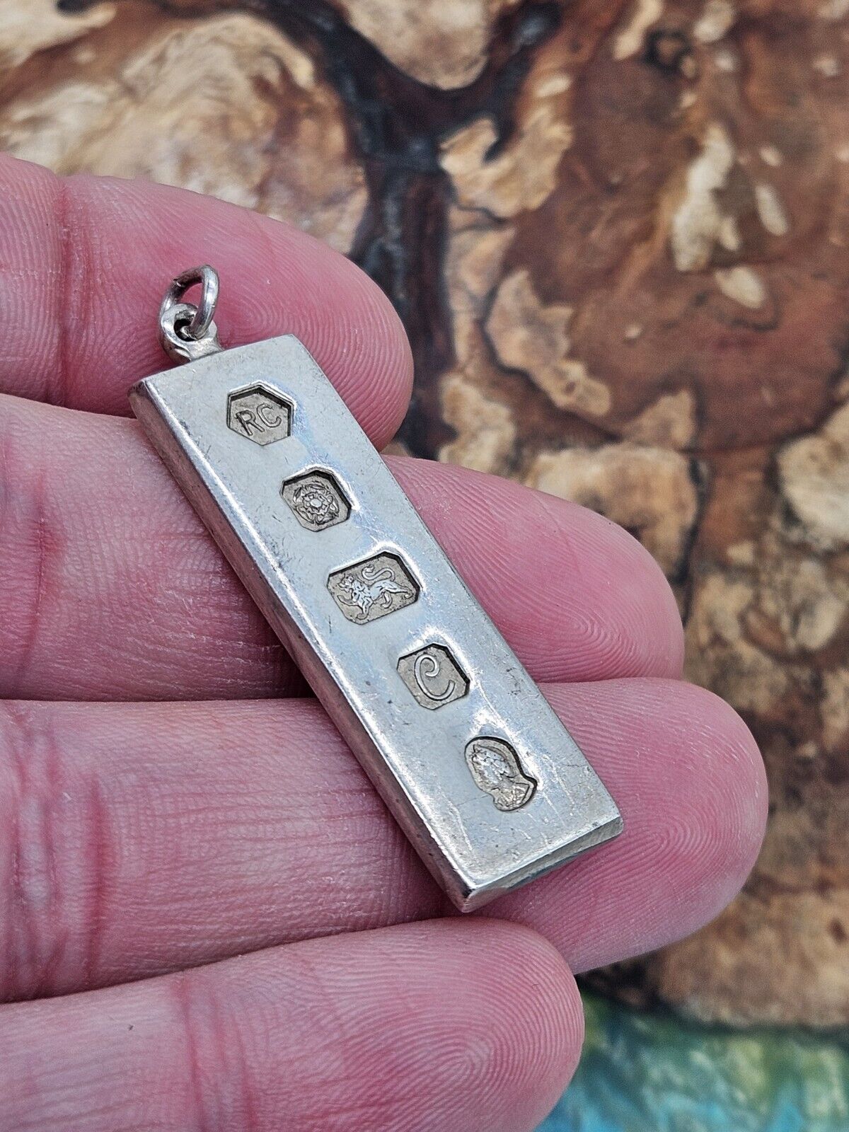 Vintage Solid Sterling Silver 925 Ingot Pendant. 14.9g, Sheffield 1977