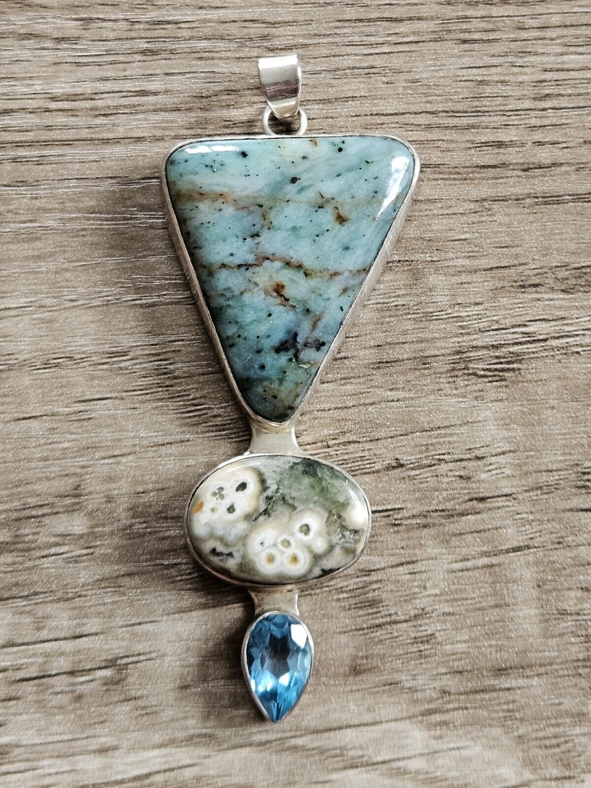 Sterling Silver 925 Pendant With Large Stones - Amazonite, Ocean Jasper? 