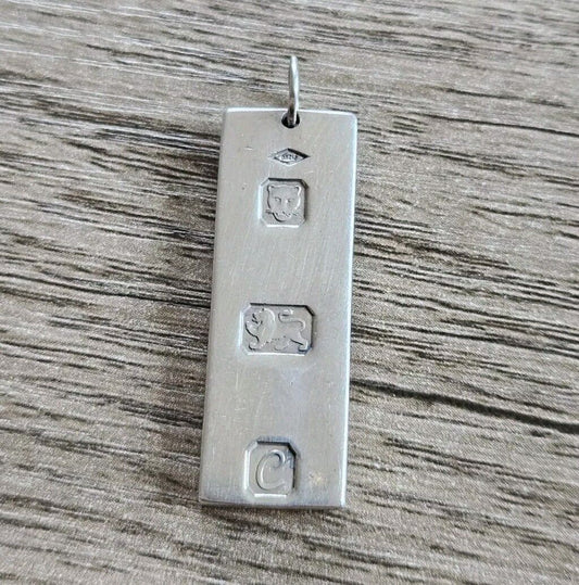 Vintage Small Solid Sterling Silver 925 Ingot Pendant. 14.6g, London 1977