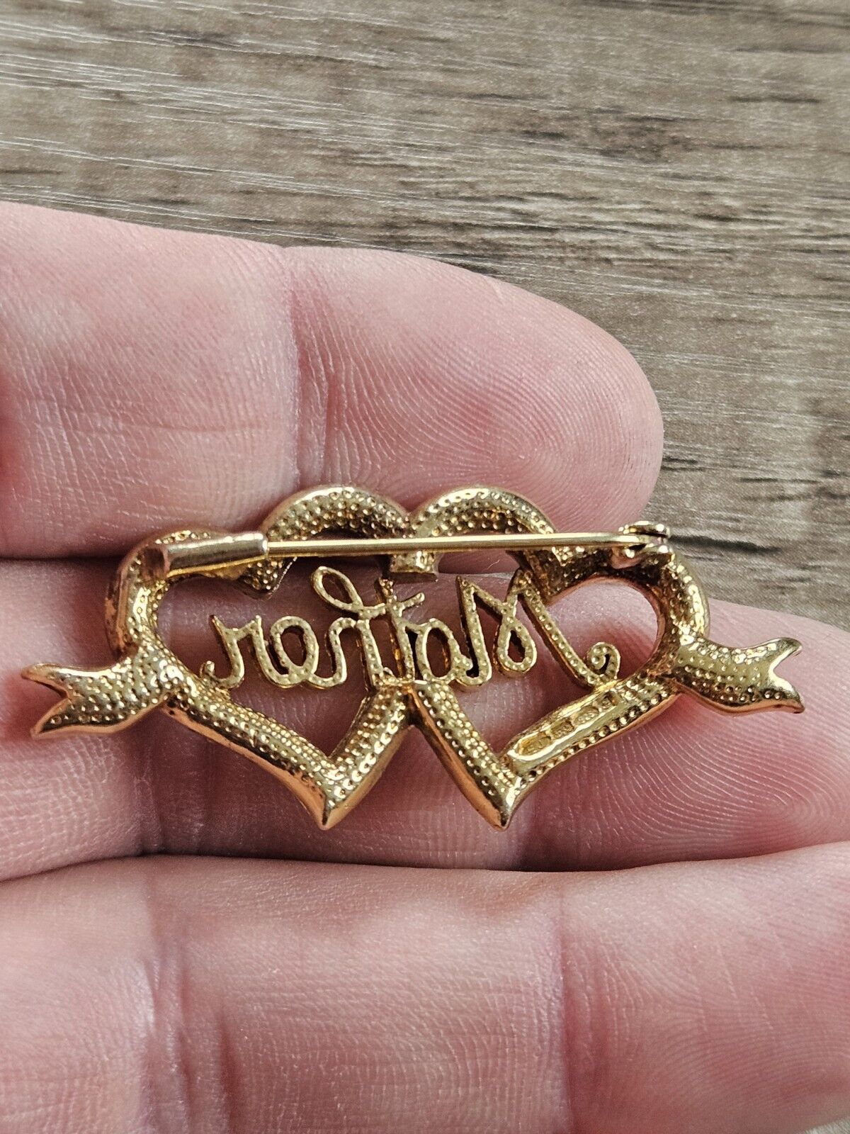 Gold On Sterling Silver 925 Mother Love Heart Hallmarked Brooch