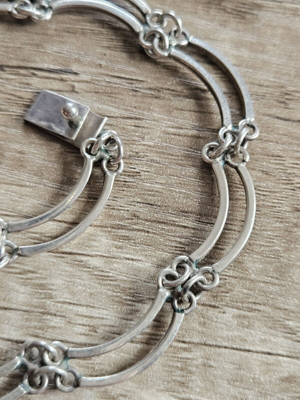 Sterling Silver 925 Choker Necklace Waves Fancy Link Chain - 16 1/2 Inches.