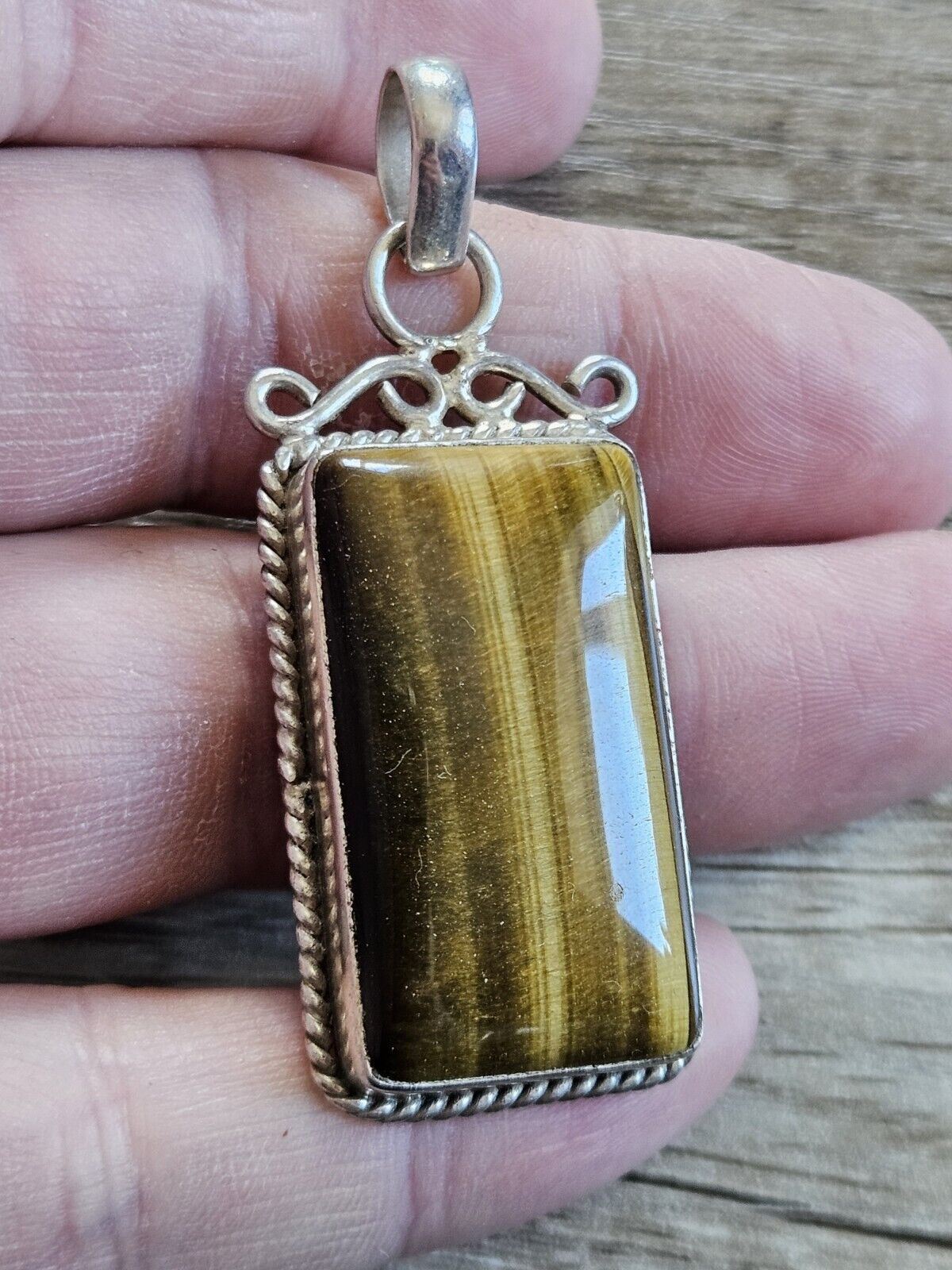 Large Sterling Silver 925 Tigers Eye Pendant. 60mm+