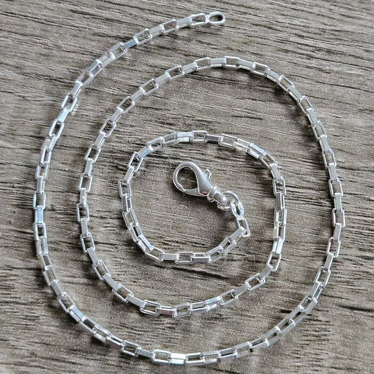 18.5" Inch 925 Sterling Silver Box Chain Necklace Men Women, Brand New. 
