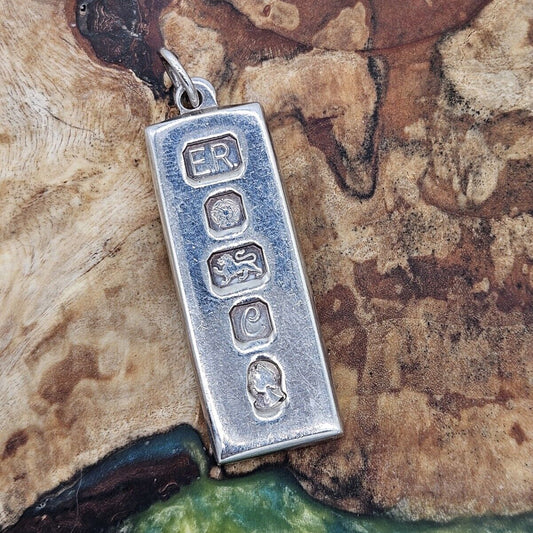 Vintage Small Solid Sterling Silver 925 Ingot Pendant. 15.5g, Sheffield 1977
