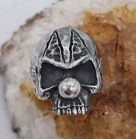 Clown Skull ring, sterling silver 925. Size T 1/2. Heavy.