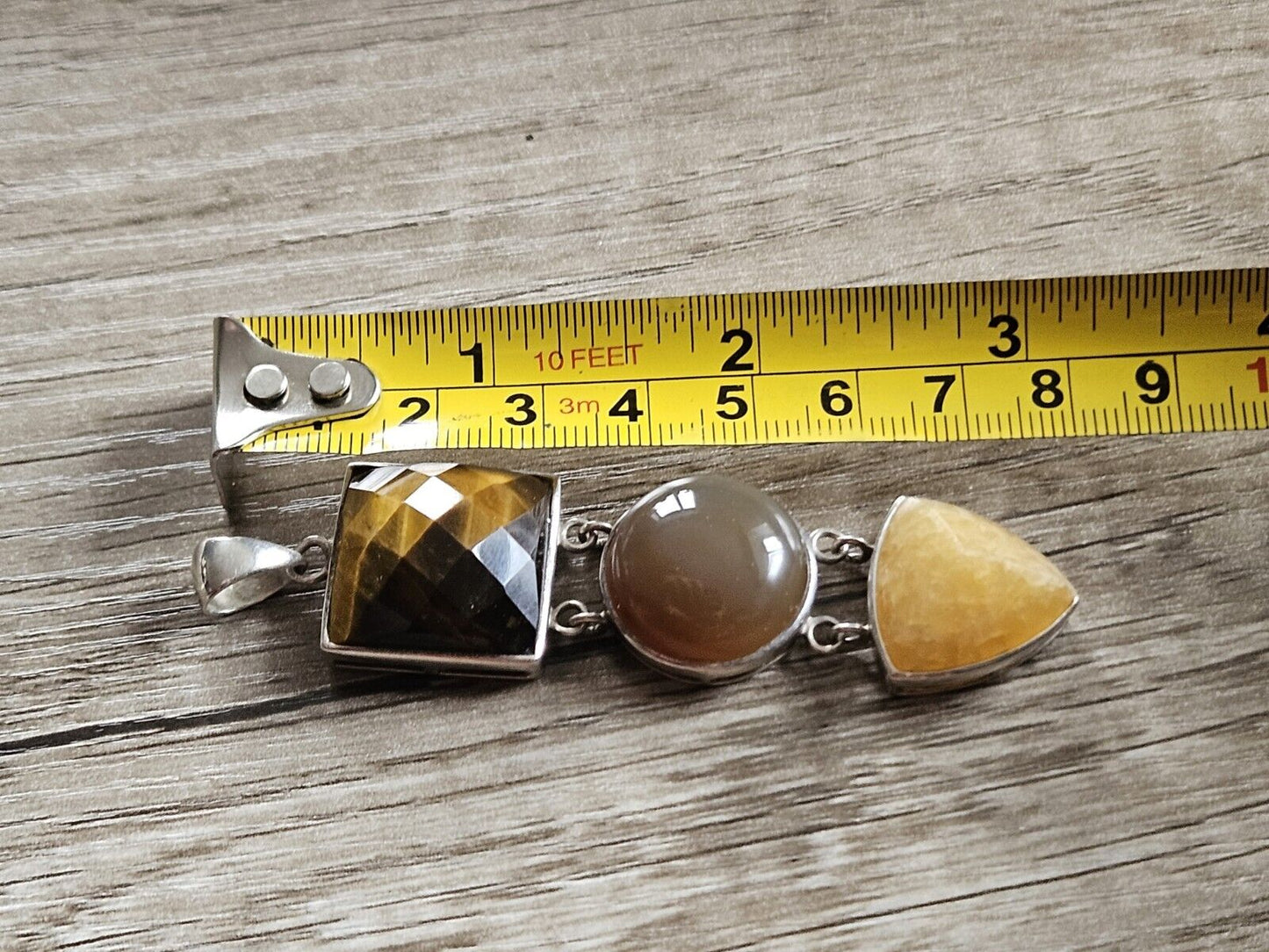 Sterling Silver 925 Pendant With Large Stones - Tigers Eye, Amber? 