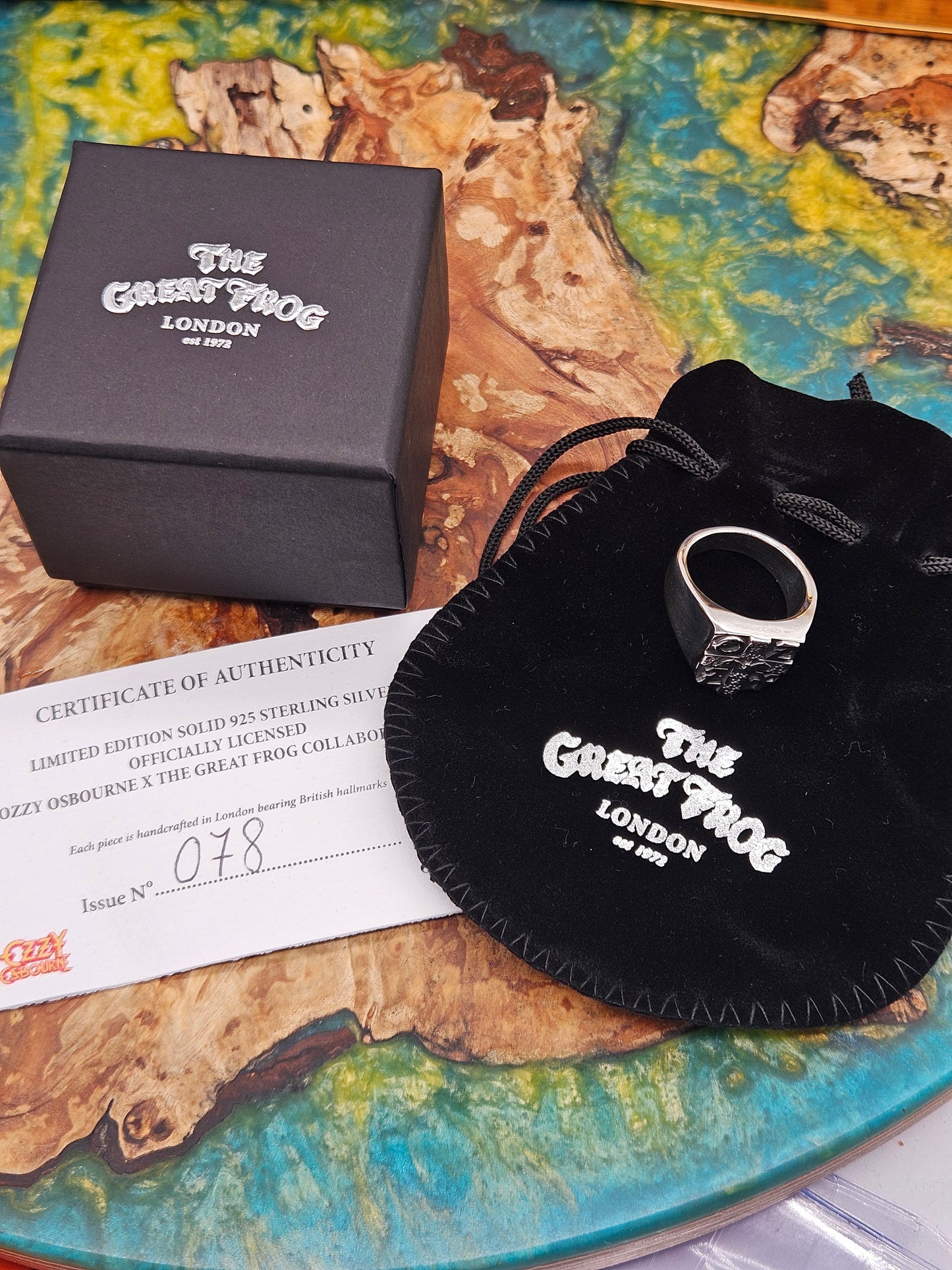 Great Frog, Ozzy Osbourne Crest Signet Ring, Silver 925, Size V. Limited Edition
