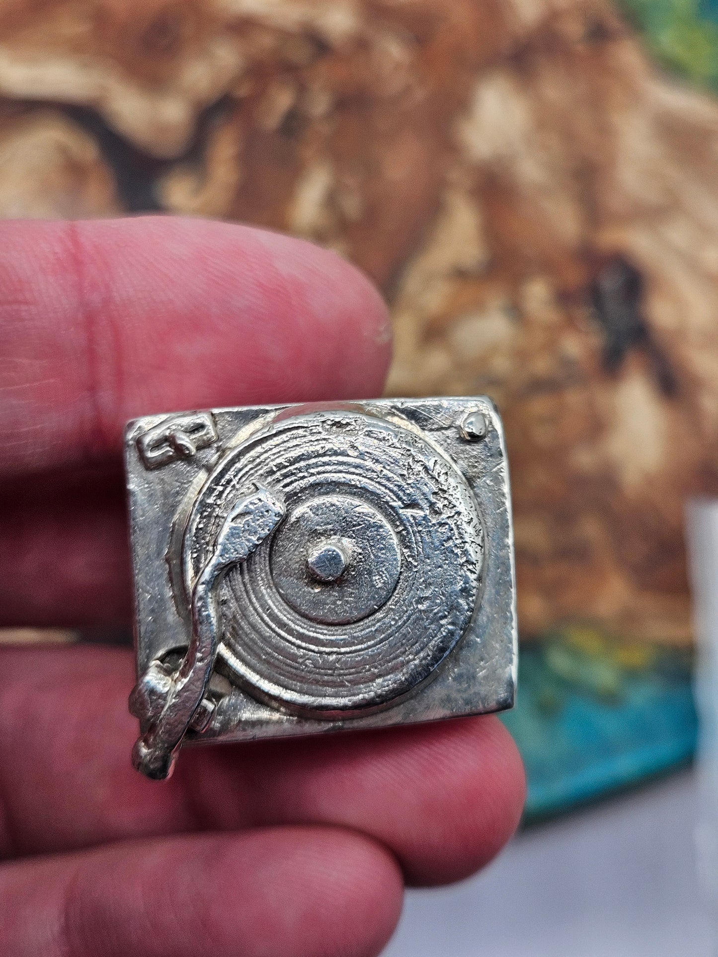 Huge, Heavy DJ Deck, Turntable Ring, Silver 925. The Wildcat Collection. Size T.