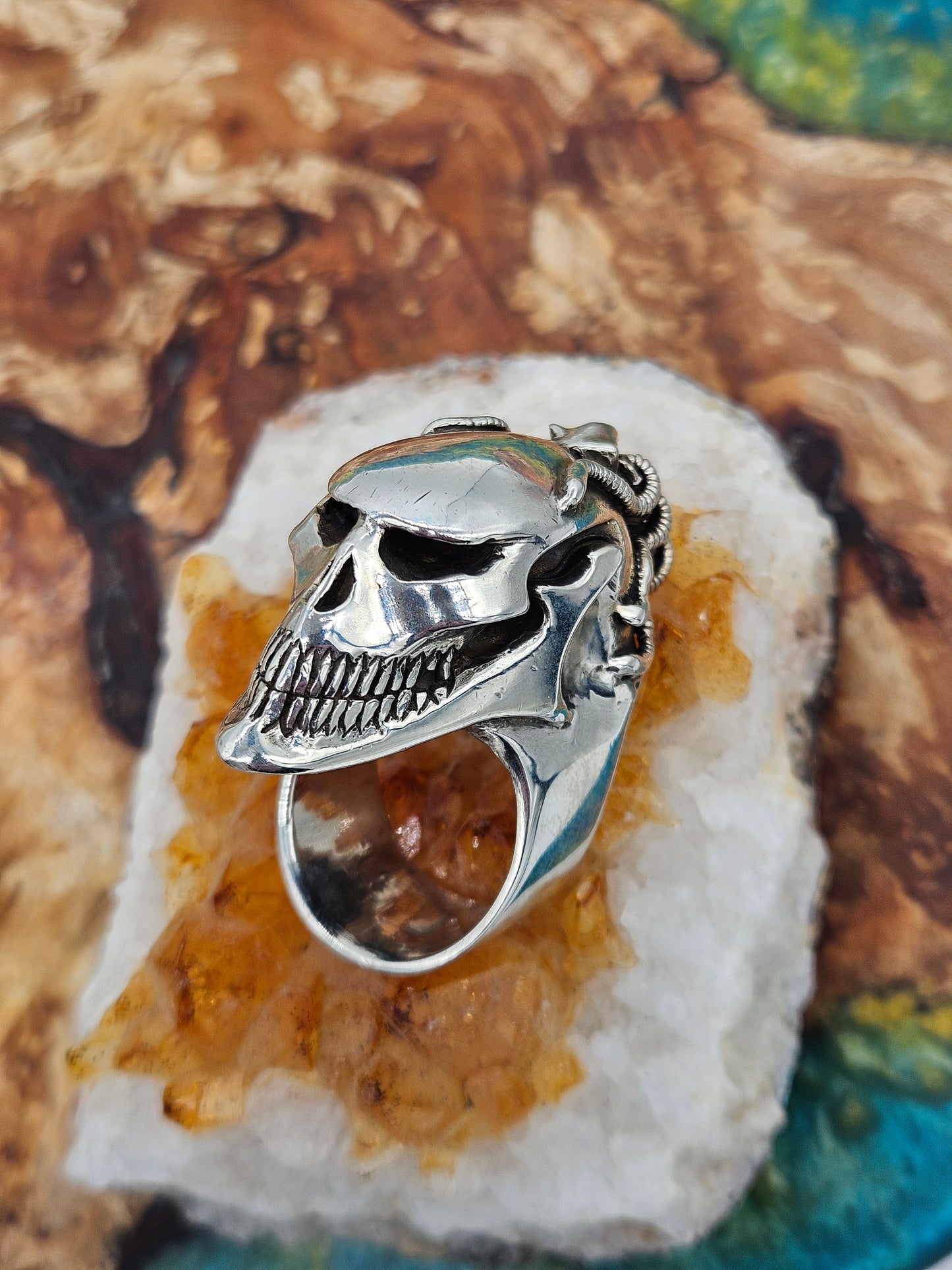 Silver 925 Biomechanical Skull Ring- William Llewellyn Griffiths. Size Z+3