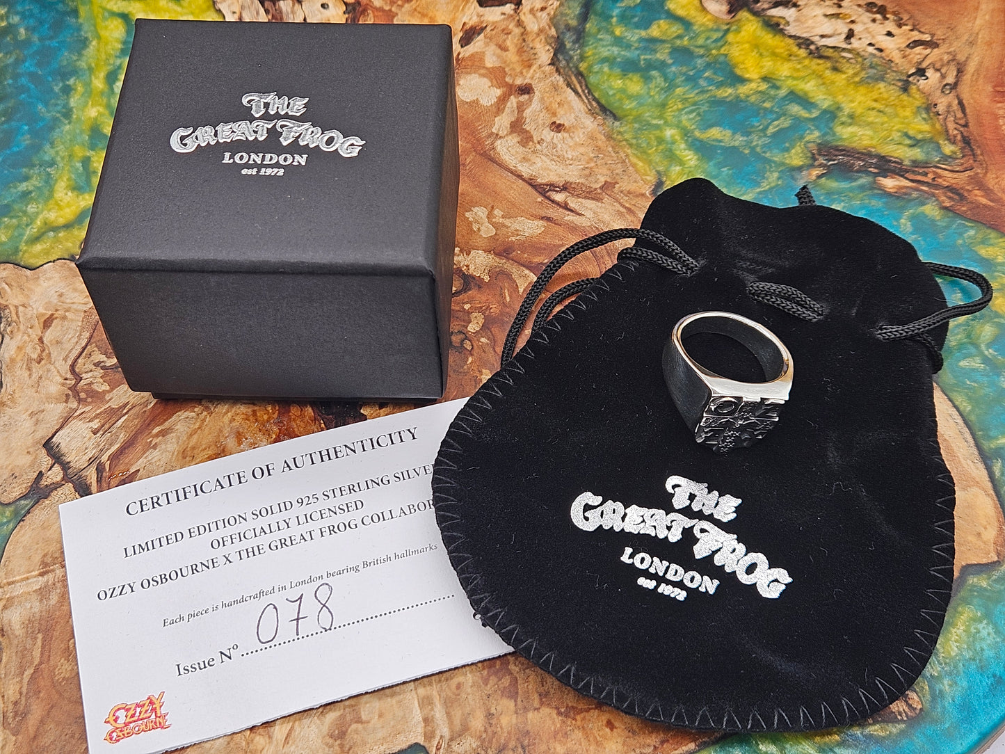 Great Frog, Ozzy Osbourne Crest Signet Ring, Silver 925, Size V. Limited Edition