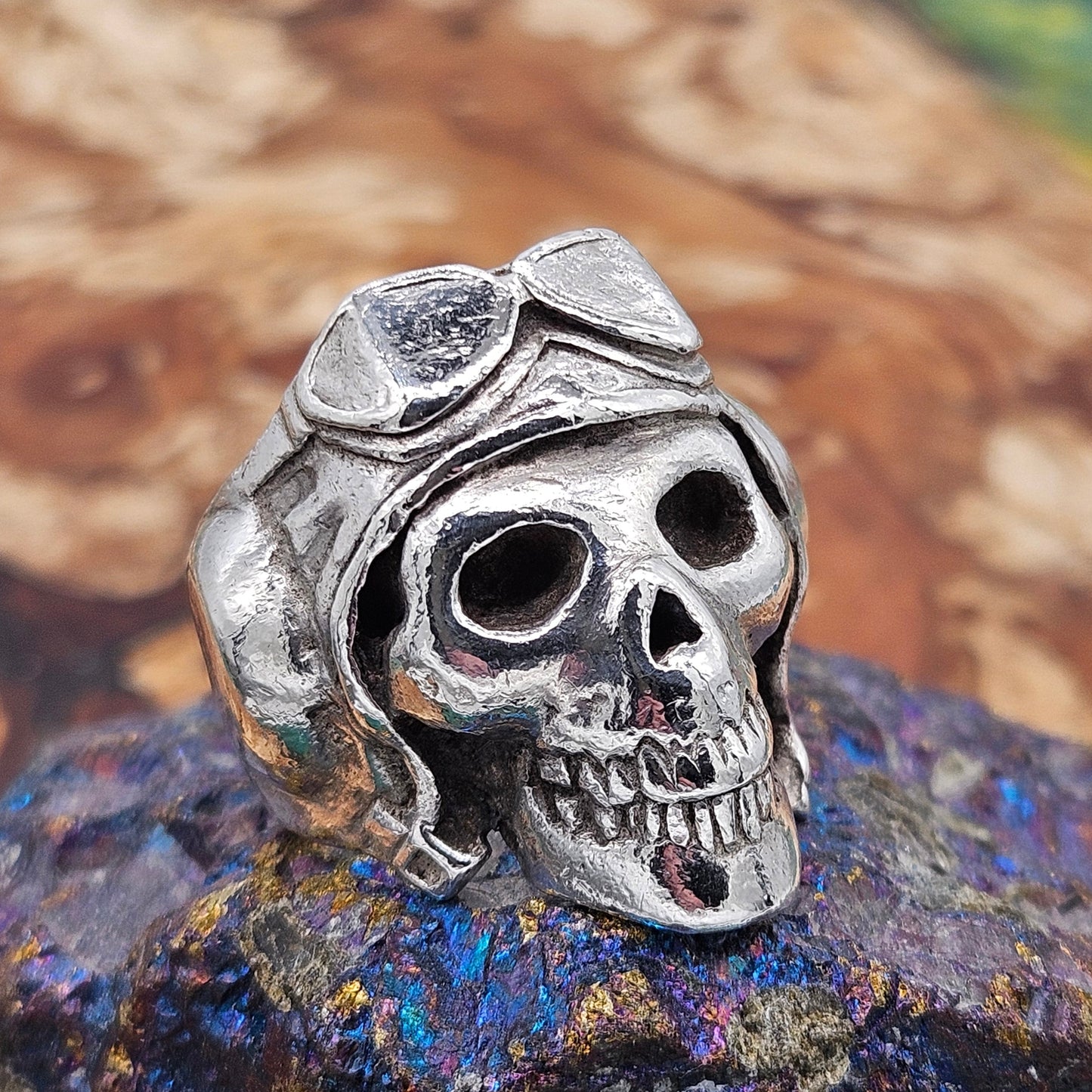Crazy Pig Designs - Death From Above Skull Ring, Silver 925, Size P 1/2