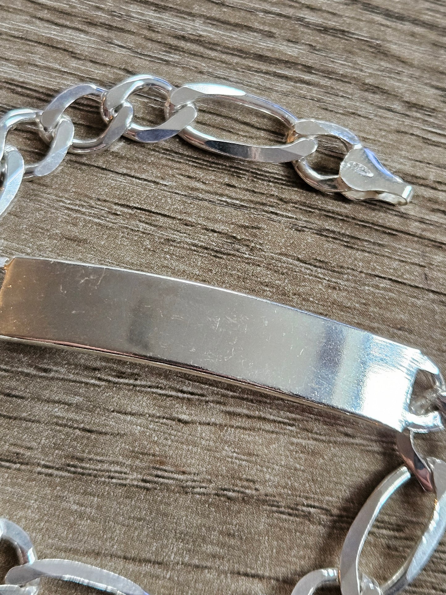 NEW Figaro 925 Silver ID Bracelet. 21.5cm Long, 9mm Wide. 18g