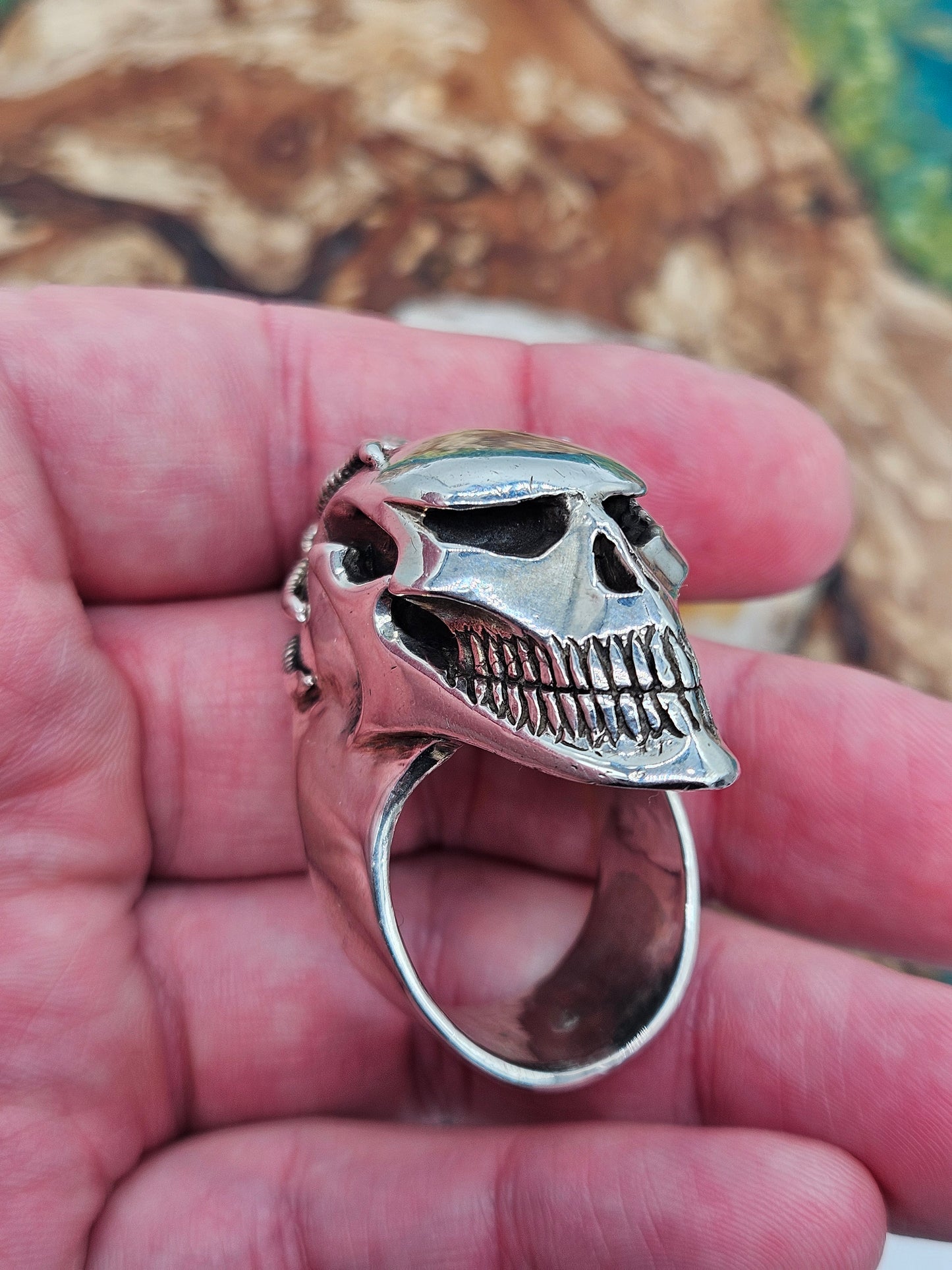 Silver 925 Biomechanical Skull Ring- William Llewellyn Griffiths. Size Z+3