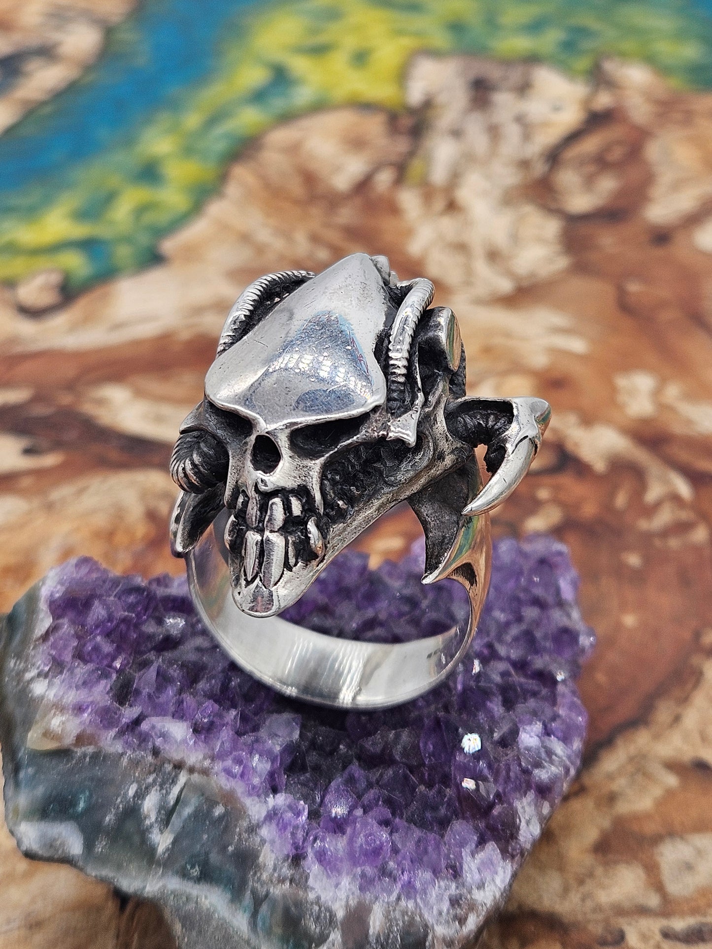 Silver 925 Biomechanical Skull Ring- William Llewellyn Griffiths. Size Z+4