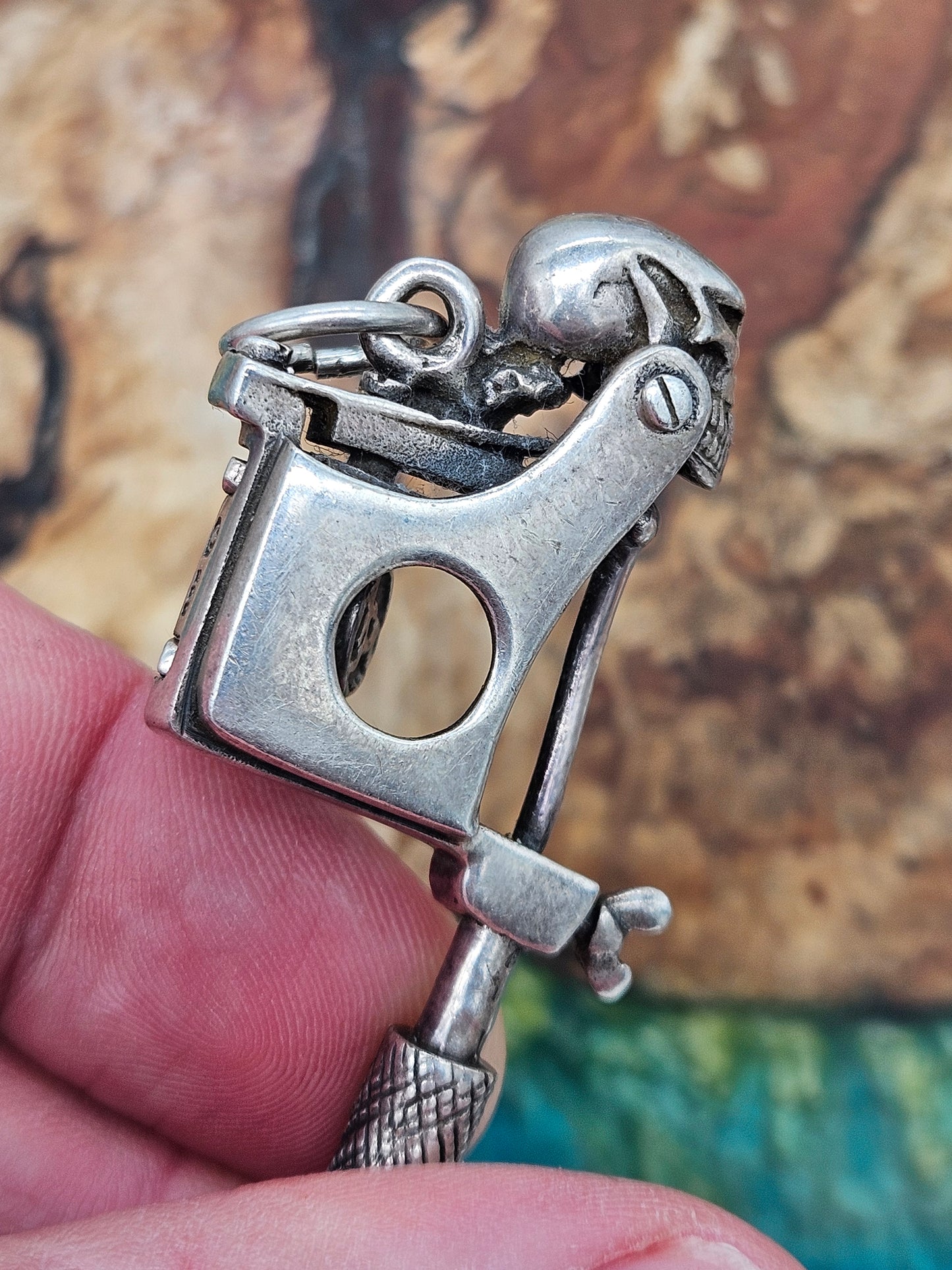William Llewelyn Griffiths Skull Tattoo Machine / Gun Pendant Silver 925