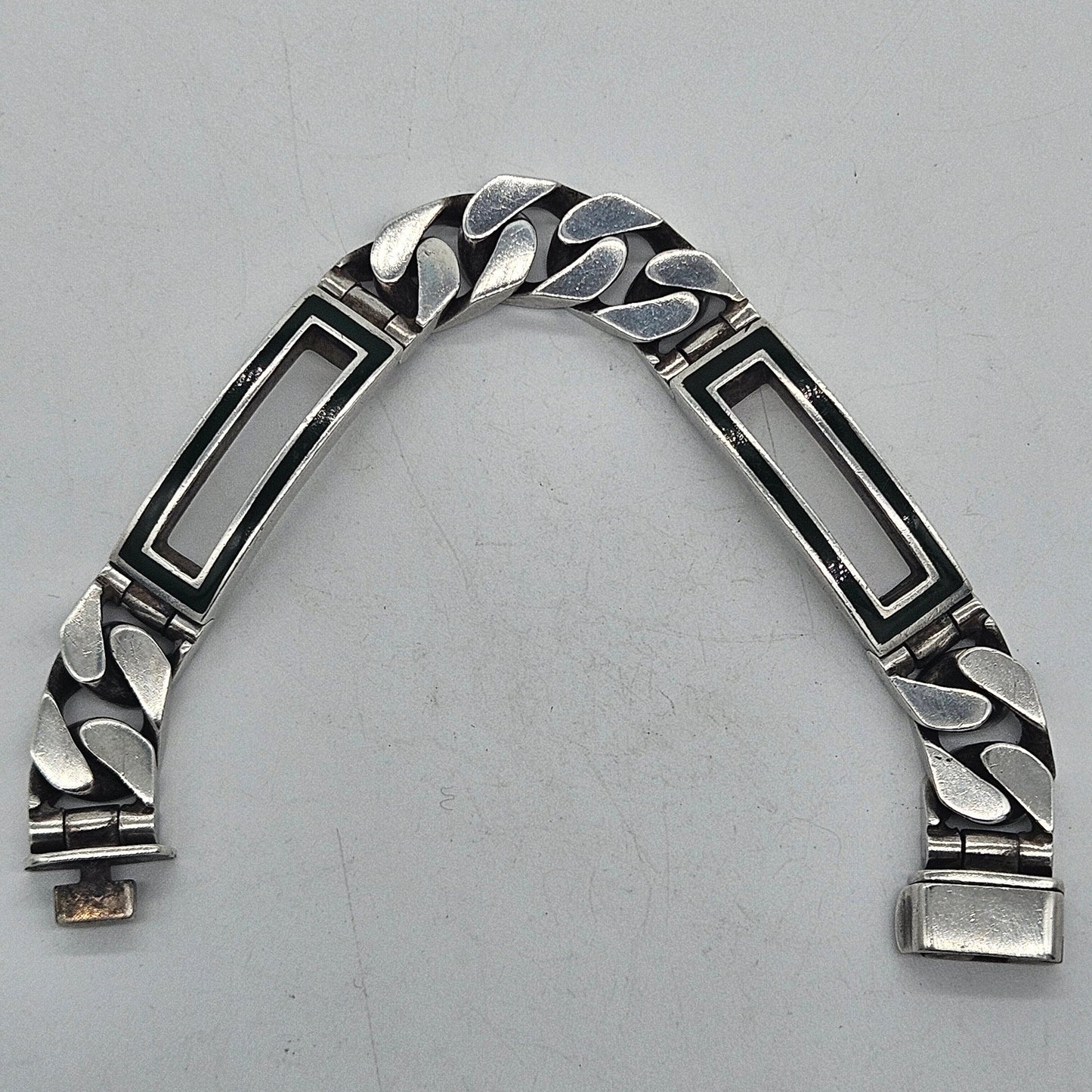 Mappin and Webb Green Enamel Mens I.D Sterling Silver Bracelet.