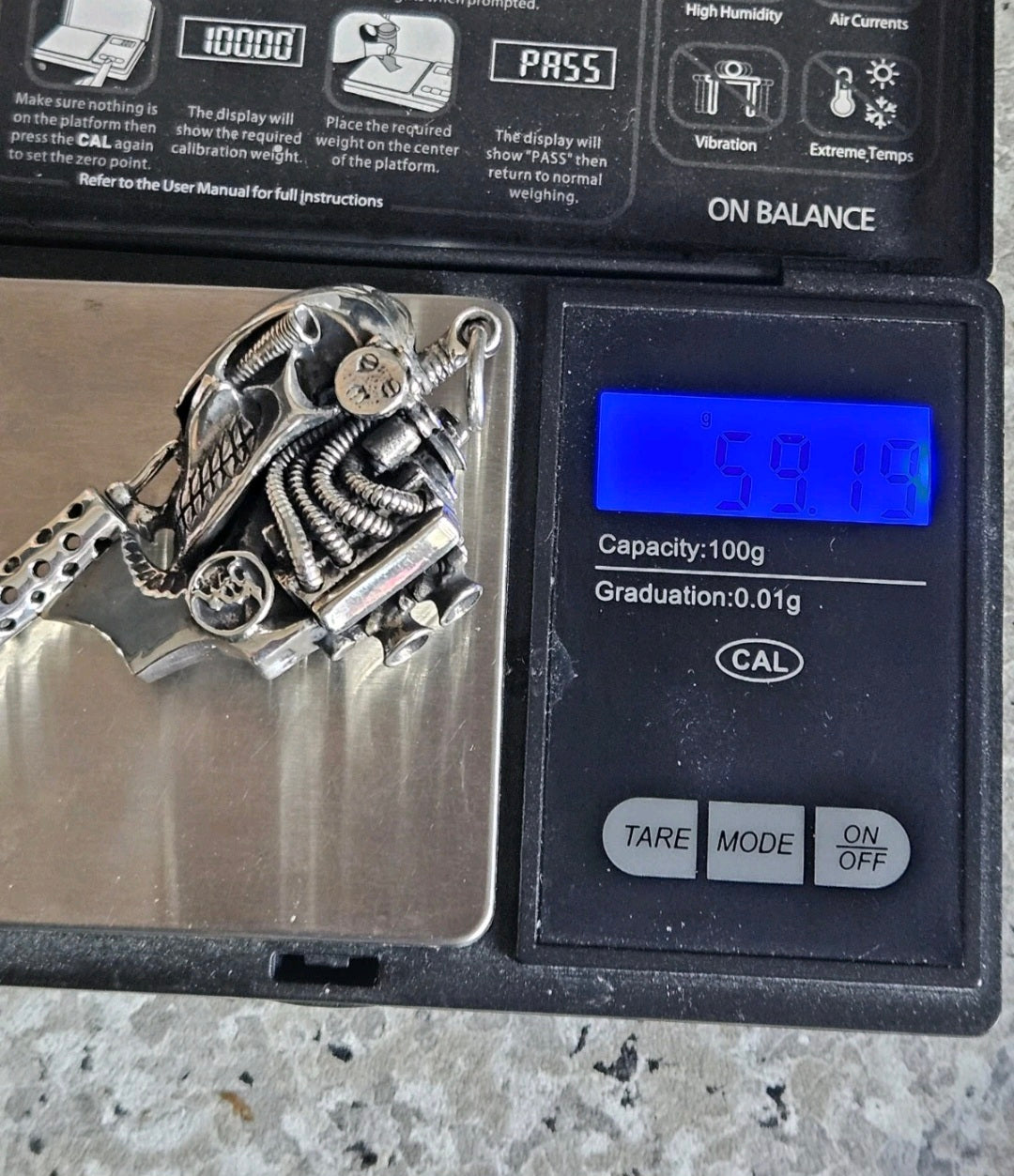 William Llewelyn Griffiths Biomechanical Skull Tattoo Machine Gun Pendant 925